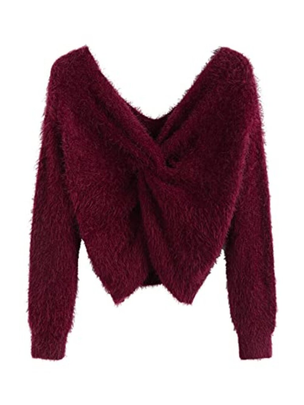 Women's V-Neck Criss Cross Twisted Back Pullover Knitted Sweater Jumper